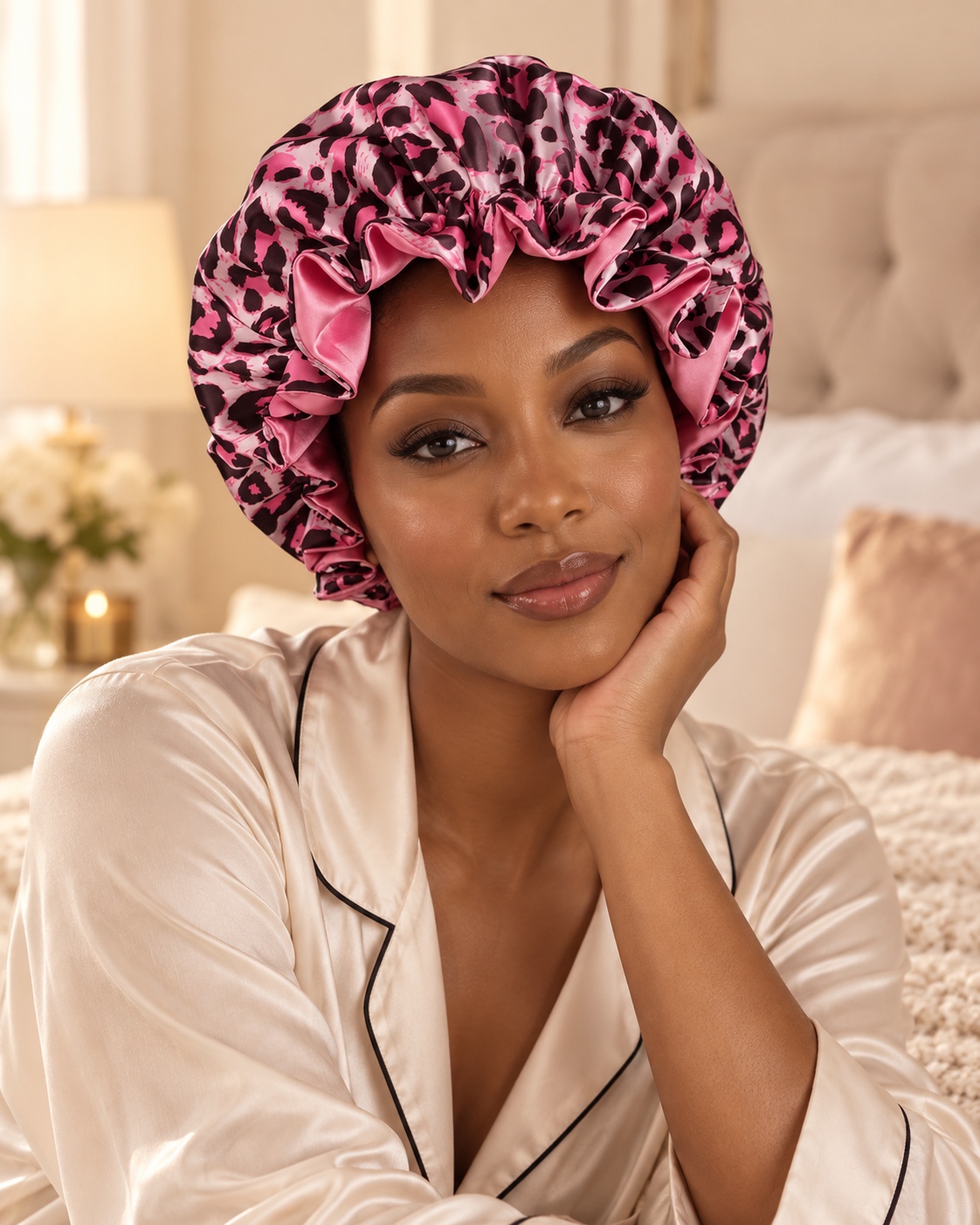Leopard Print Silk Bonnet