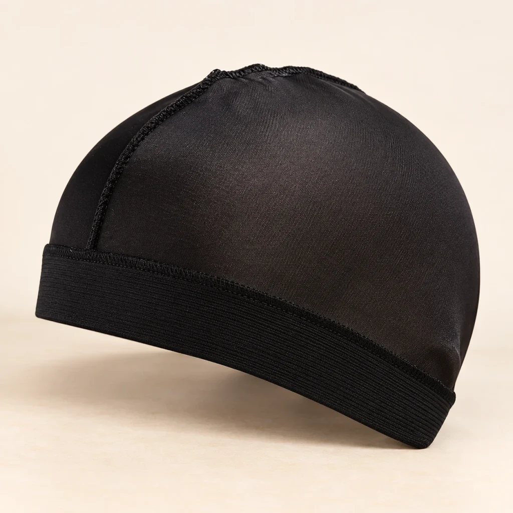 Seidenhaube Männer – Schwarze Kappe mit breitem Bund