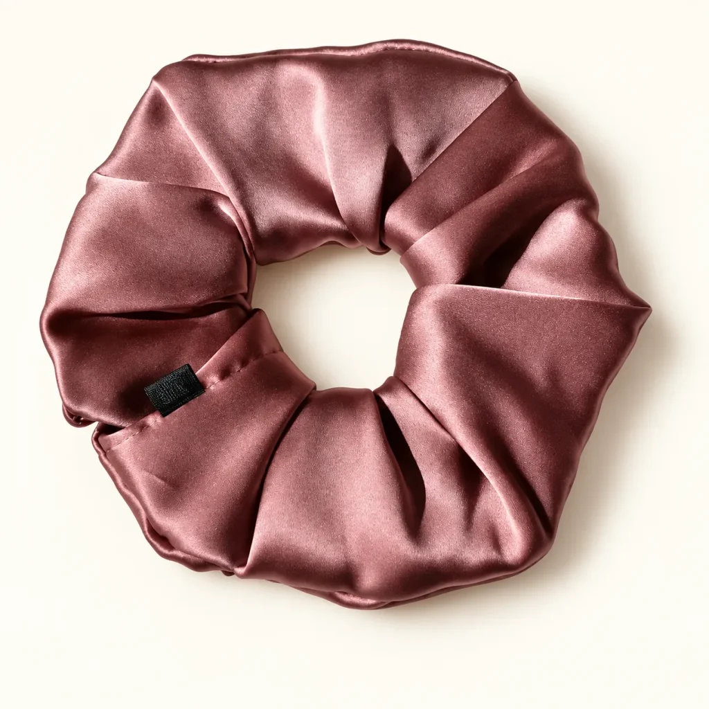 Extra großer Seiden-Scrunchie in Cameo-Braun – vollständige Produktansicht